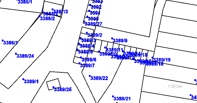 Parcela st. 3389/10 v KÚ Líšeň, Katastrální mapa