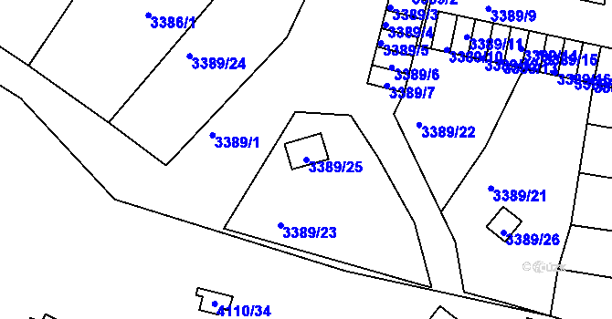 Parcela st. 3389/25 v KÚ Líšeň, Katastrální mapa