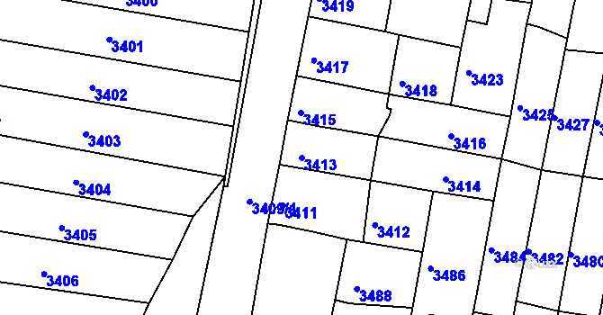 Parcela st. 3413 v KÚ Líšeň, Katastrální mapa