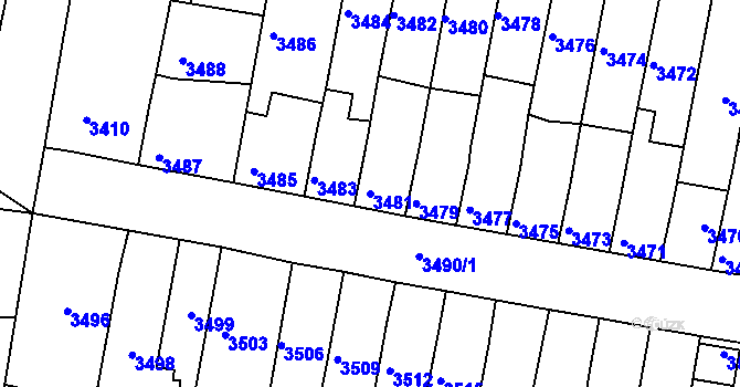 Parcela st. 3481 v KÚ Líšeň, Katastrální mapa