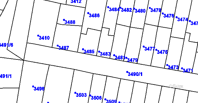 Parcela st. 3483 v KÚ Líšeň, Katastrální mapa