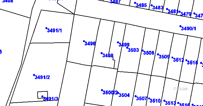 Parcela st. 3498 v KÚ Líšeň, Katastrální mapa