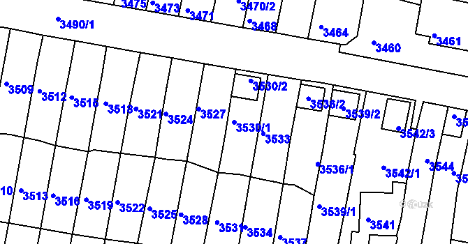 Parcela st. 3530/1 v KÚ Líšeň, Katastrální mapa