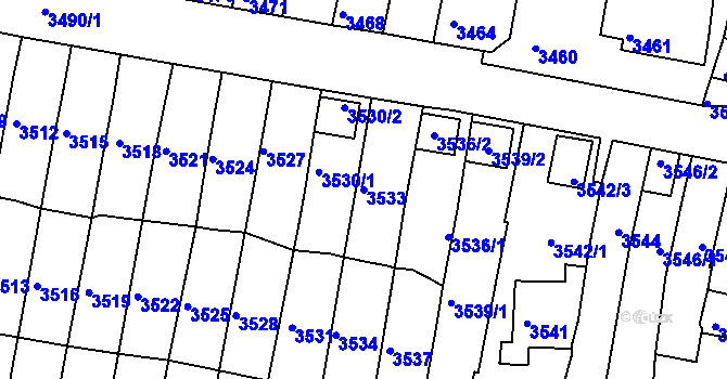 Parcela st. 3533 v KÚ Líšeň, Katastrální mapa