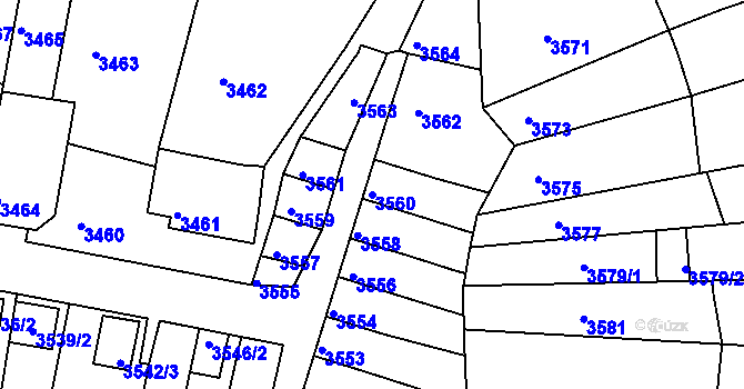 Parcela st. 3560 v KÚ Líšeň, Katastrální mapa