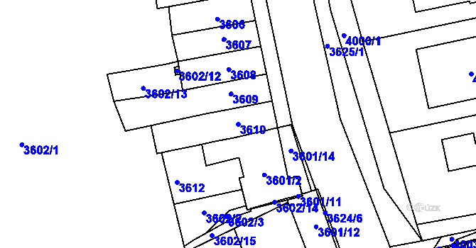 Parcela st. 3610 v KÚ Líšeň, Katastrální mapa