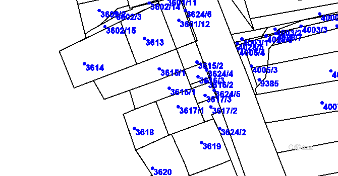 Parcela st. 3616/1 v KÚ Líšeň, Katastrální mapa