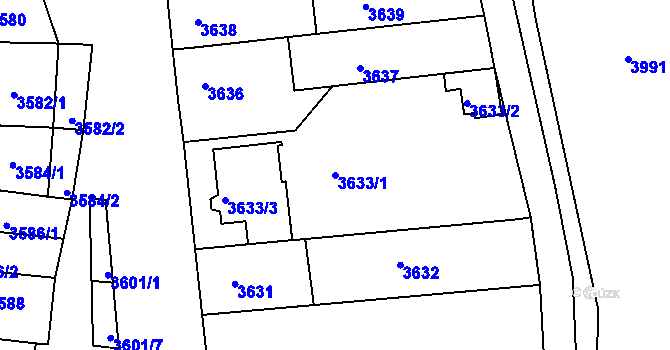 Parcela st. 3633/1 v KÚ Líšeň, Katastrální mapa