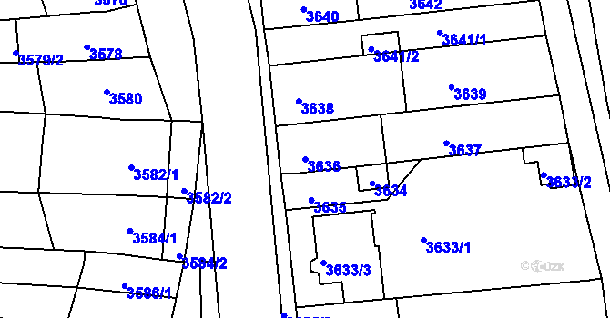 Parcela st. 3636 v KÚ Líšeň, Katastrální mapa