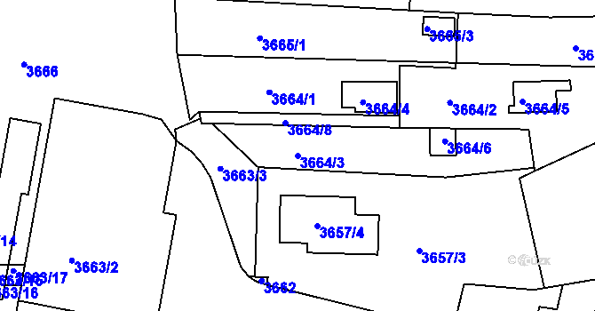 Parcela st. 3664/3 v KÚ Líšeň, Katastrální mapa