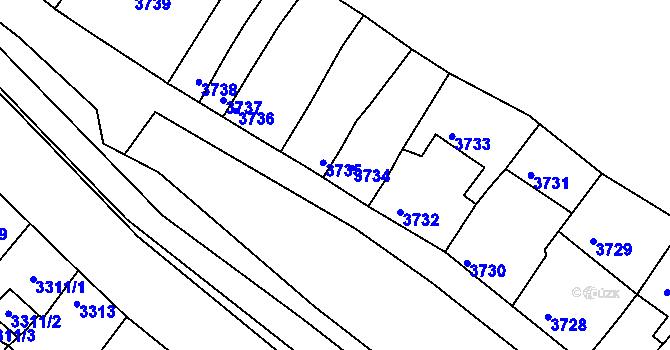 Parcela st. 3734 v KÚ Líšeň, Katastrální mapa