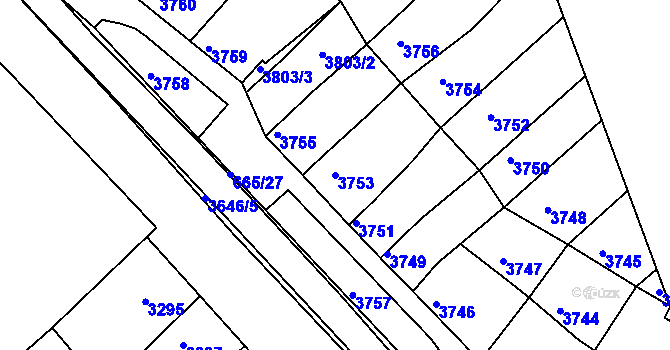 Parcela st. 3753 v KÚ Líšeň, Katastrální mapa