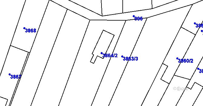 Parcela st. 3864/2 v KÚ Líšeň, Katastrální mapa
