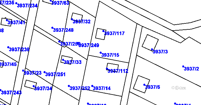 Parcela st. 3937/15 v KÚ Líšeň, Katastrální mapa