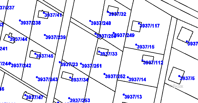 Parcela st. 3937/33 v KÚ Líšeň, Katastrální mapa