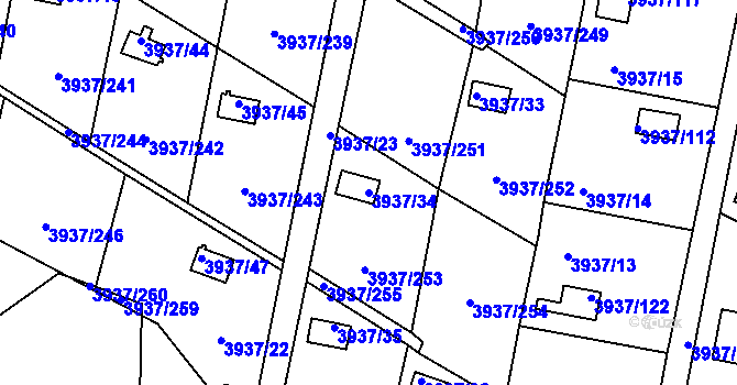 Parcela st. 3937/34 v KÚ Líšeň, Katastrální mapa