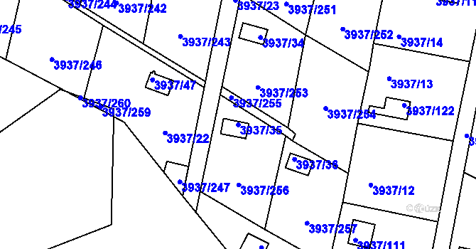 Parcela st. 3937/35 v KÚ Líšeň, Katastrální mapa