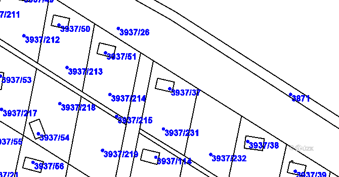 Parcela st. 3937/37 v KÚ Líšeň, Katastrální mapa
