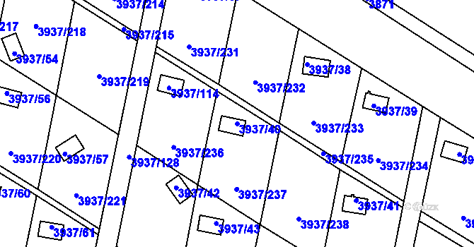 Parcela st. 3937/40 v KÚ Líšeň, Katastrální mapa