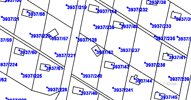 Parcela st. 3937/42 v KÚ Líšeň, Katastrální mapa
