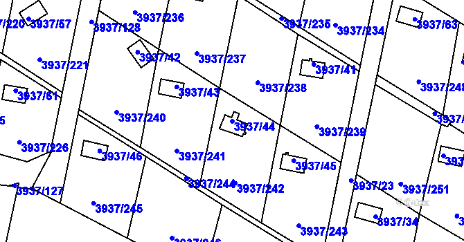 Parcela st. 3937/44 v KÚ Líšeň, Katastrální mapa