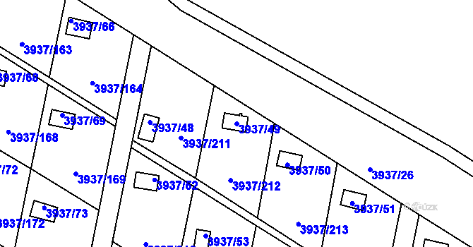 Parcela st. 3937/49 v KÚ Líšeň, Katastrální mapa