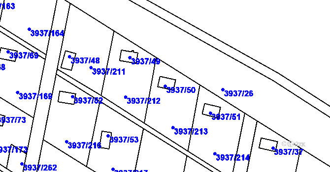 Parcela st. 3937/50 v KÚ Líšeň, Katastrální mapa