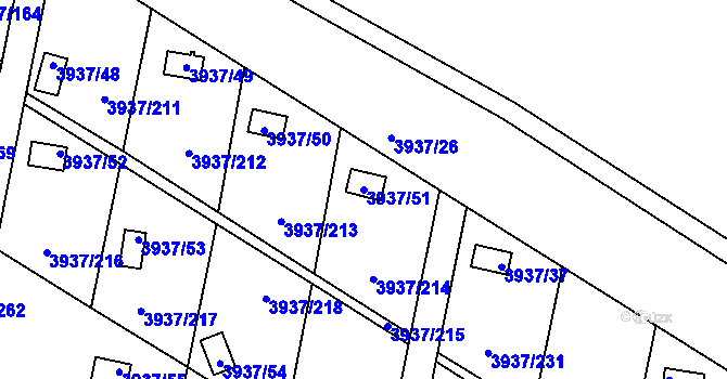Parcela st. 3937/51 v KÚ Líšeň, Katastrální mapa