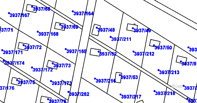 Parcela st. 3937/52 v KÚ Líšeň, Katastrální mapa