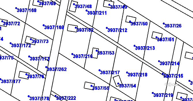 Parcela st. 3937/53 v KÚ Líšeň, Katastrální mapa