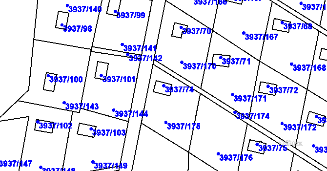 Parcela st. 3937/74 v KÚ Líšeň, Katastrální mapa