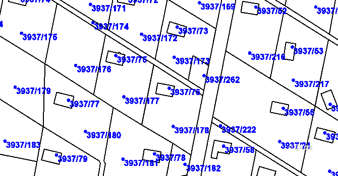 Parcela st. 3937/76 v KÚ Líšeň, Katastrální mapa