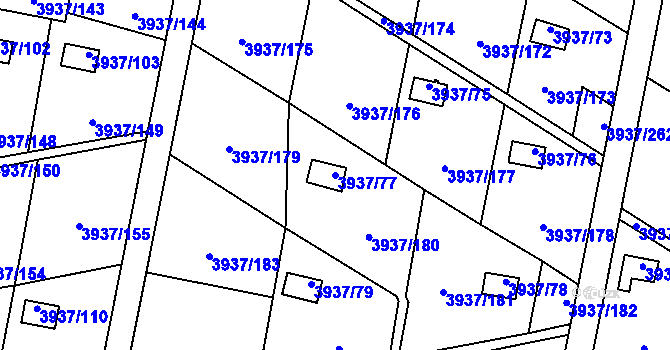 Parcela st. 3937/77 v KÚ Líšeň, Katastrální mapa