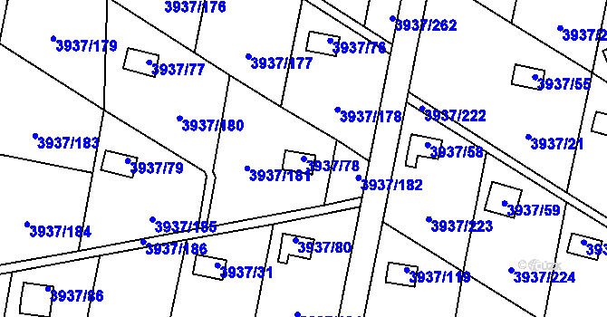 Parcela st. 3937/78 v KÚ Líšeň, Katastrální mapa