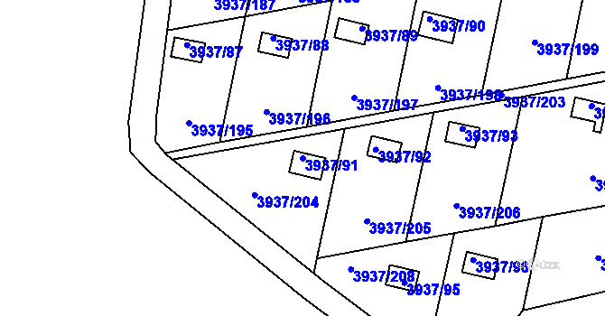 Parcela st. 3937/91 v KÚ Líšeň, Katastrální mapa