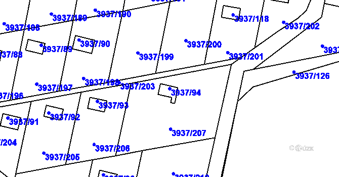 Parcela st. 3937/94 v KÚ Líšeň, Katastrální mapa