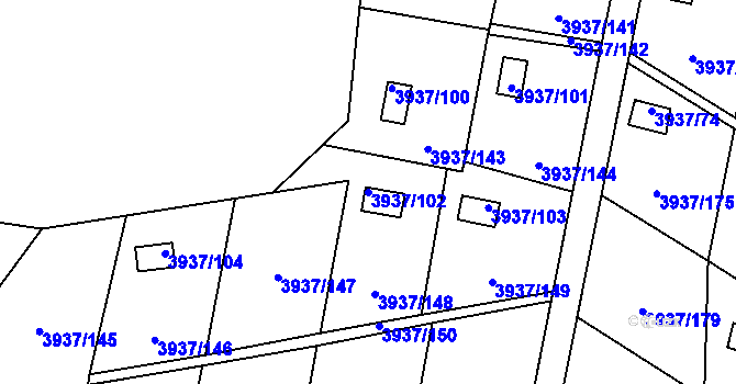 Parcela st. 3937/102 v KÚ Líšeň, Katastrální mapa