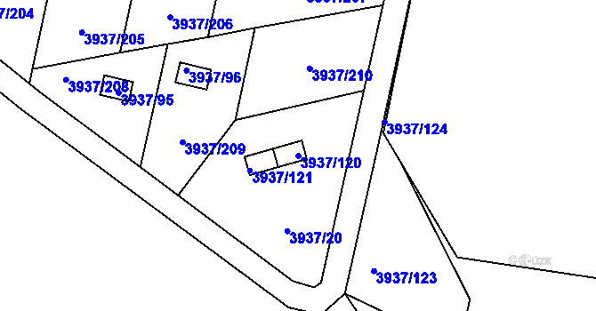 Parcela st. 3937/120 v KÚ Líšeň, Katastrální mapa