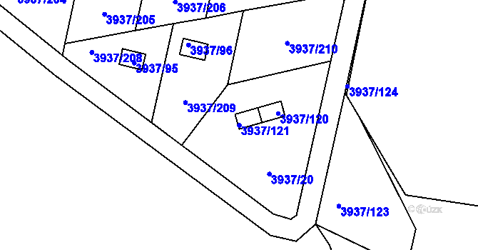 Parcela st. 3937/121 v KÚ Líšeň, Katastrální mapa