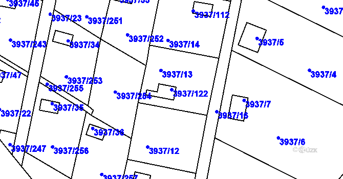 Parcela st. 3937/122 v KÚ Líšeň, Katastrální mapa