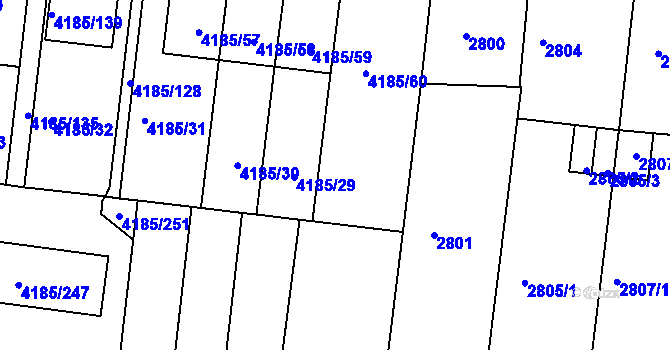 Parcela st. 4185/28 v KÚ Líšeň, Katastrální mapa
