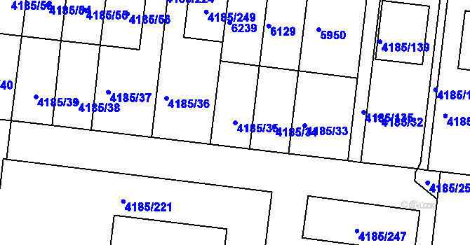 Parcela st. 4185/35 v KÚ Líšeň, Katastrální mapa
