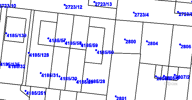 Parcela st. 4185/60 v KÚ Líšeň, Katastrální mapa