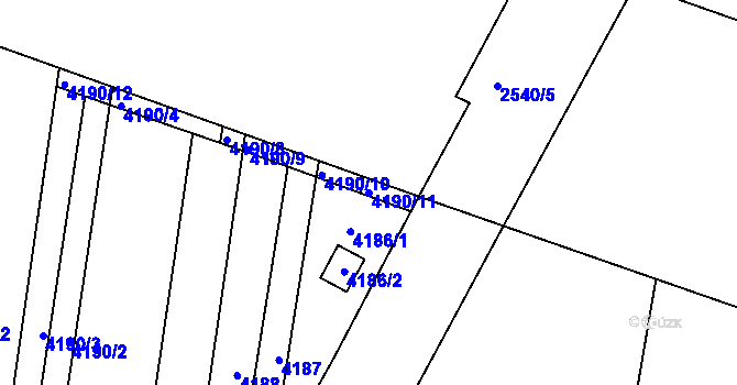 Parcela st. 4190/11 v KÚ Líšeň, Katastrální mapa