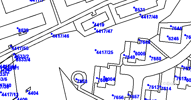 Parcela st. 4417/25 v KÚ Líšeň, Katastrální mapa