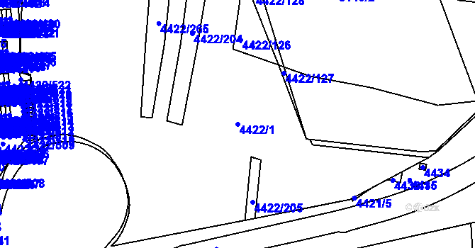 Parcela st. 4422/1 v KÚ Líšeň, Katastrální mapa