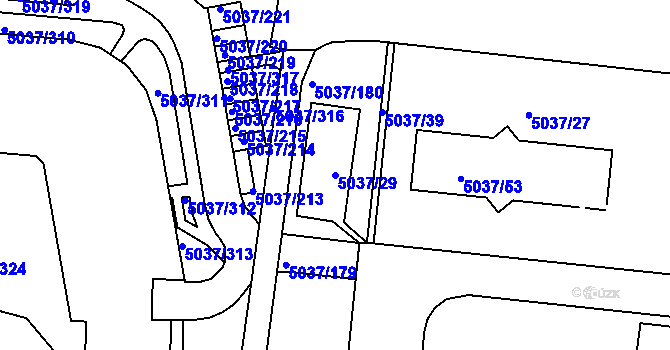 Parcela st. 5037/29 v KÚ Líšeň, Katastrální mapa