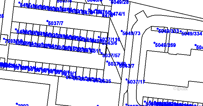 Parcela st. 5037/57 v KÚ Líšeň, Katastrální mapa