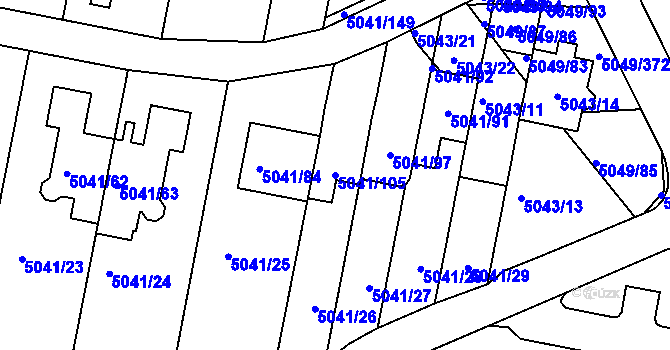 Parcela st. 5041/105 v KÚ Líšeň, Katastrální mapa