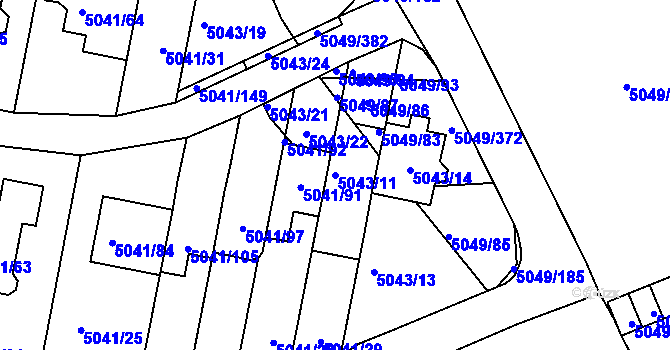 Parcela st. 5043/11 v KÚ Líšeň, Katastrální mapa
